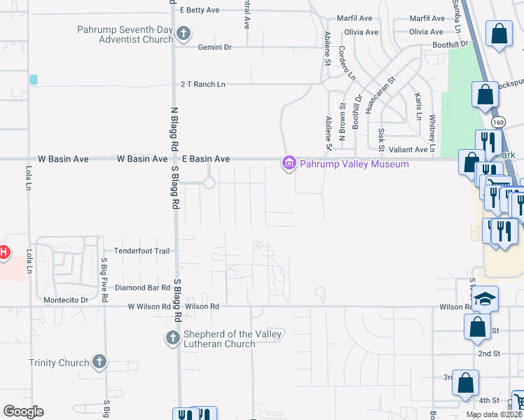 map of restaurants, bars, coffee shops, grocery stores, and more near 170 South Magnolia Boulevard in Pahrump