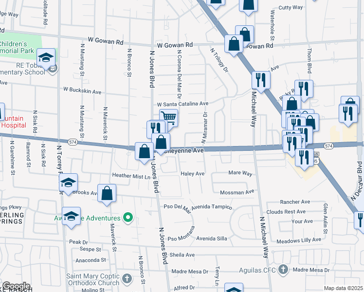 map of restaurants, bars, coffee shops, grocery stores, and more near 3209 North Goleta Drive in Las Vegas