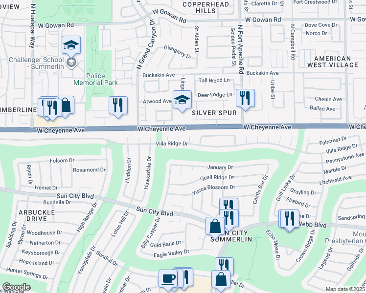 map of restaurants, bars, coffee shops, grocery stores, and more near 9425 Villa Ridge Drive in Las Vegas