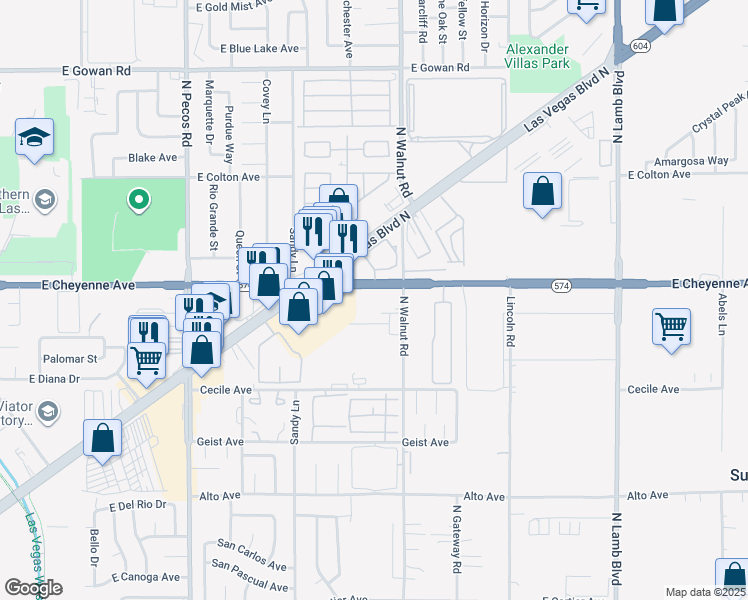 map of restaurants, bars, coffee shops, grocery stores, and more near 3813 East Cheyenne Avenue in Las Vegas