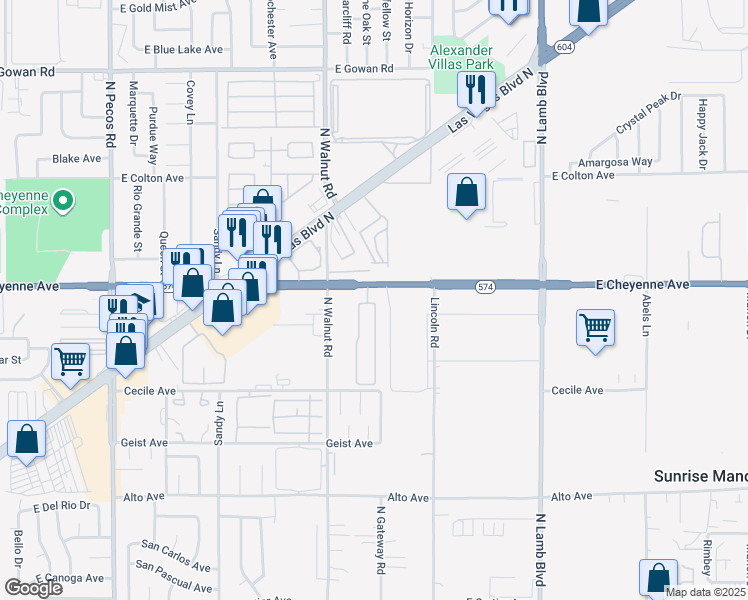 map of restaurants, bars, coffee shops, grocery stores, and more near 3985 East Cheyenne Avenue in Las Vegas