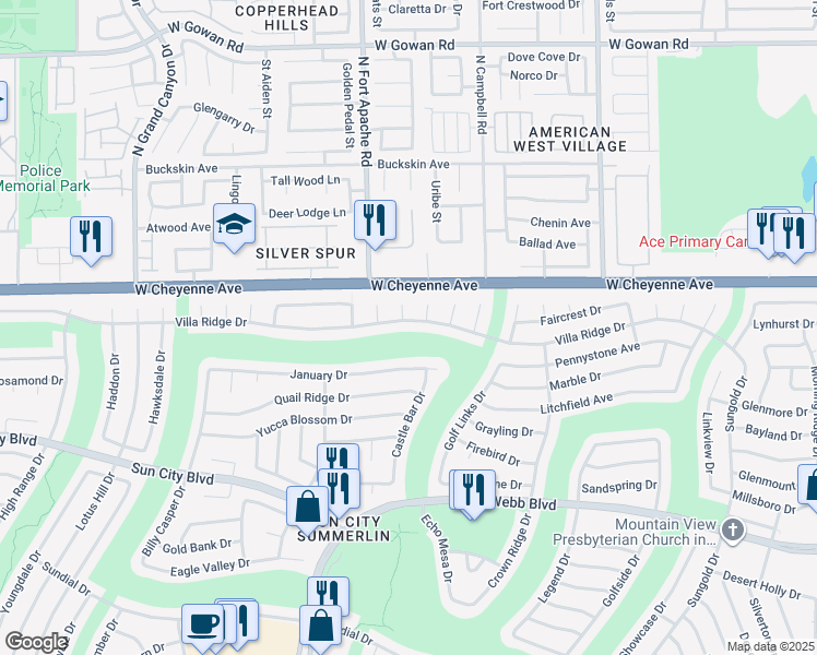 map of restaurants, bars, coffee shops, grocery stores, and more near 9145 Villa Ridge Drive in Las Vegas