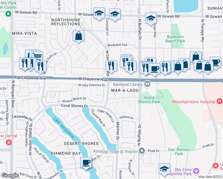 map of restaurants, bars, coffee shops, grocery stores, and more near 3150 North Soft Breezes Drive in Las Vegas