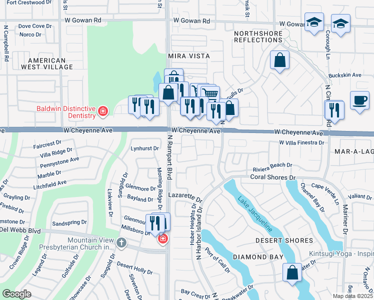 map of restaurants, bars, coffee shops, grocery stores, and more near 3151 North Soaring Gulls Drive in Las Vegas