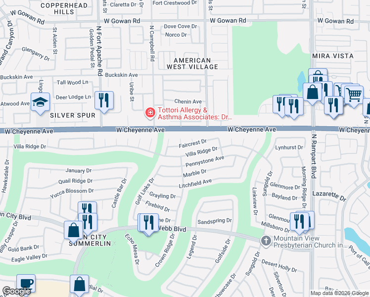 map of restaurants, bars, coffee shops, grocery stores, and more near 3100 Moongold Court in Las Vegas