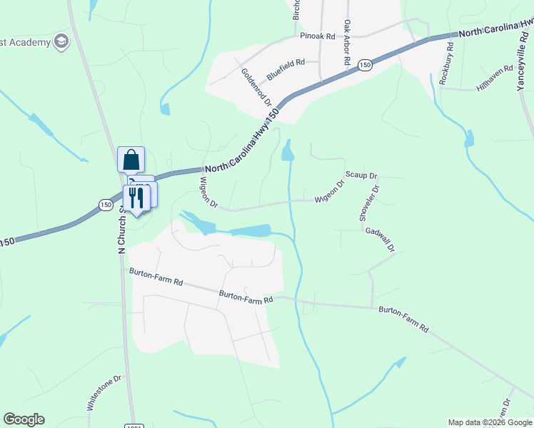 map of restaurants, bars, coffee shops, grocery stores, and more near 618 Wigeon Drive in Greensboro