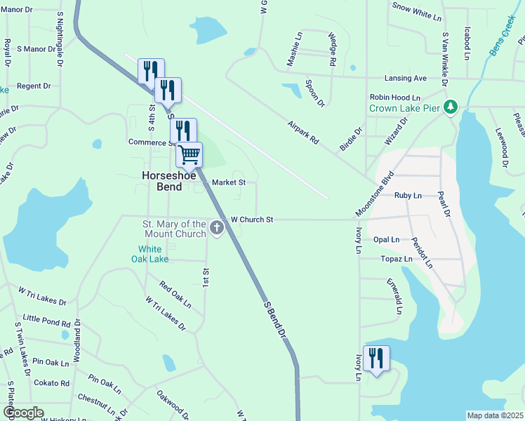 map of restaurants, bars, coffee shops, grocery stores, and more near 100-198 Market St in Horseshoe Bend
