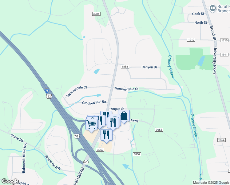 map of restaurants, bars, coffee shops, grocery stores, and more near 905 Bethania-Rural Hall Road in Rural Hall