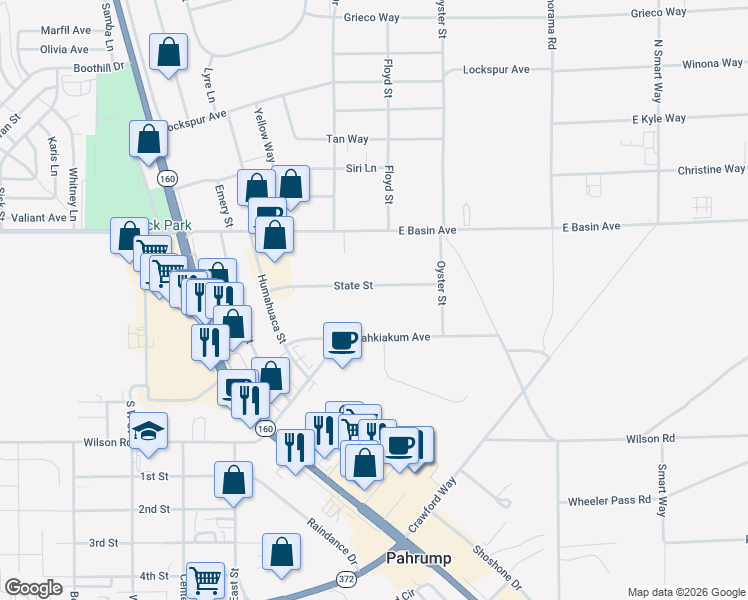 map of restaurants, bars, coffee shops, grocery stores, and more near in Pahrump