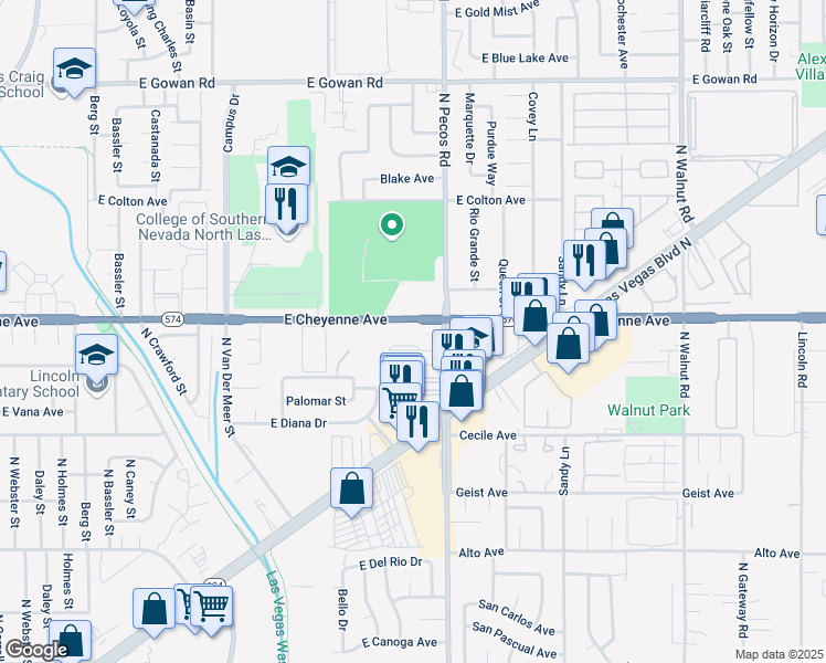map of restaurants, bars, coffee shops, grocery stores, and more near 3437 East Cheyenne Avenue in North Las Vegas