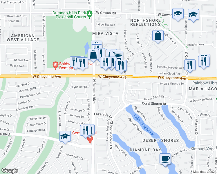 map of restaurants, bars, coffee shops, grocery stores, and more near 3151 North Soaring Gulls Drive in Las Vegas