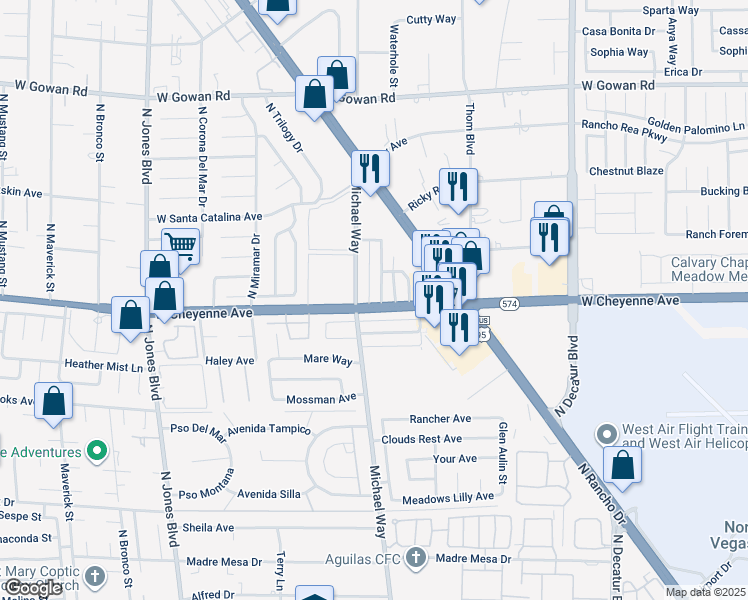 map of restaurants, bars, coffee shops, grocery stores, and more near 3201 Arlene Way in Las Vegas