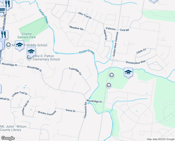 map of restaurants, bars, coffee shops, grocery stores, and more near 1815 Lawnview Point in Mt. Juliet
