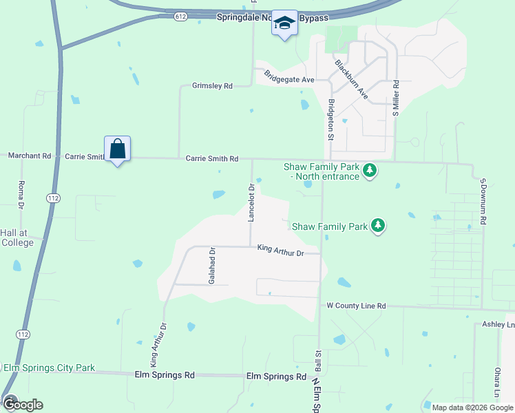 map of restaurants, bars, coffee shops, grocery stores, and more near 809 Lancelot Drive in Springdale