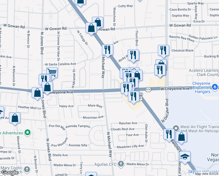 map of restaurants, bars, coffee shops, grocery stores, and more near 3201 Arlene Way in Las Vegas