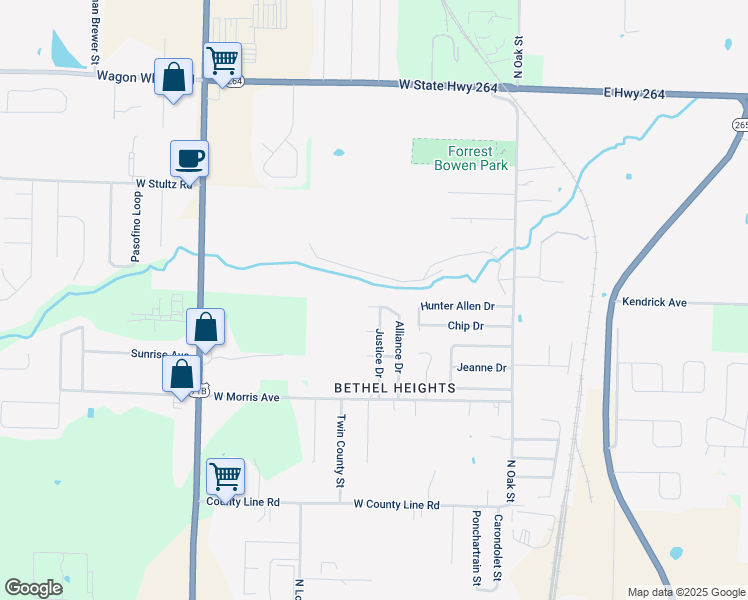 map of restaurants, bars, coffee shops, grocery stores, and more near 3751 Alliance Drive in Springdale