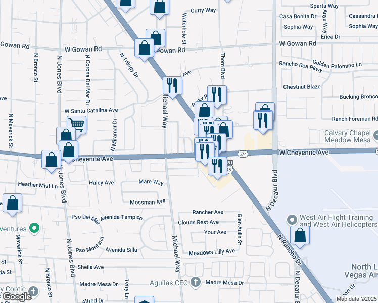map of restaurants, bars, coffee shops, grocery stores, and more near 3205 Joanne Way in Las Vegas