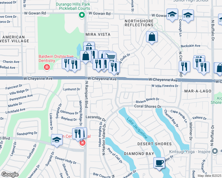 map of restaurants, bars, coffee shops, grocery stores, and more near 3151 North Soaring Gulls Drive in Las Vegas
