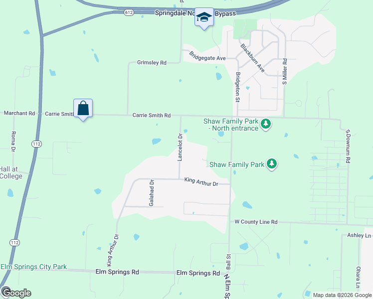 map of restaurants, bars, coffee shops, grocery stores, and more near 809 Lancelot Drive in Springdale