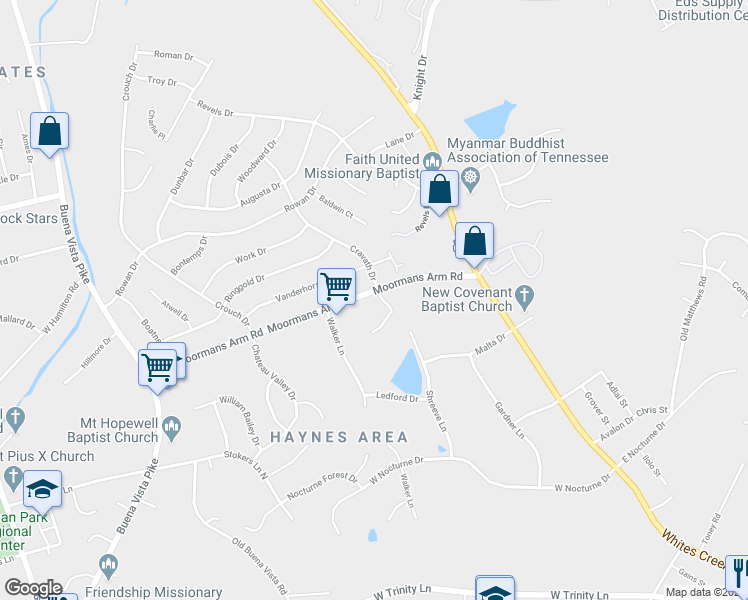 map of restaurants, bars, coffee shops, grocery stores, and more near 647 Moormans Arm Rd in Nashville