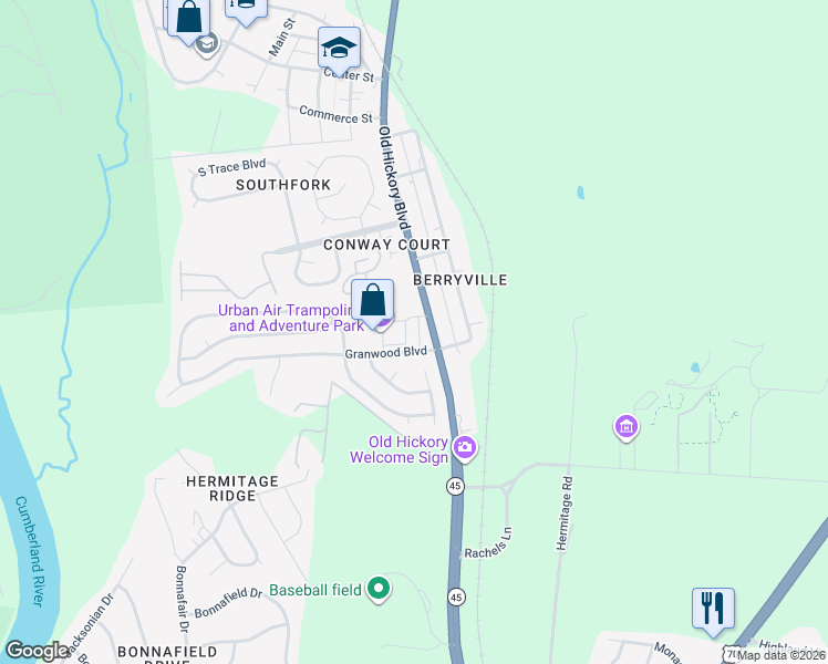 map of restaurants, bars, coffee shops, grocery stores, and more near 502 Granwood Boulevard in Nashville
