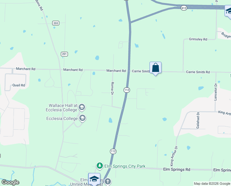 map of restaurants, bars, coffee shops, grocery stores, and more near 3460 Roma Drive in Springdale