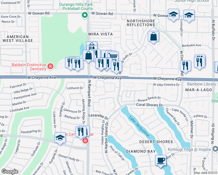 map of restaurants, bars, coffee shops, grocery stores, and more near 3151 North Soaring Gulls Drive in Las Vegas