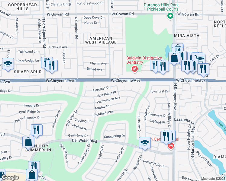 map of restaurants, bars, coffee shops, grocery stores, and more near 8812 Villa Ridge Drive in Las Vegas