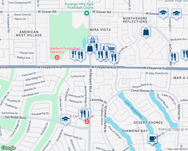 map of restaurants, bars, coffee shops, grocery stores, and more near 3151 Soaring Gulls Drive in Las Vegas