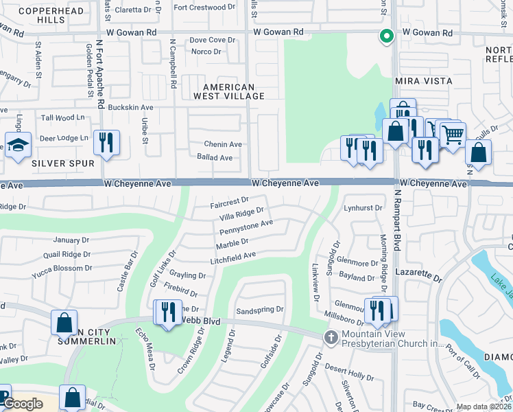 map of restaurants, bars, coffee shops, grocery stores, and more near 8800 Villa Ridge Drive in Las Vegas