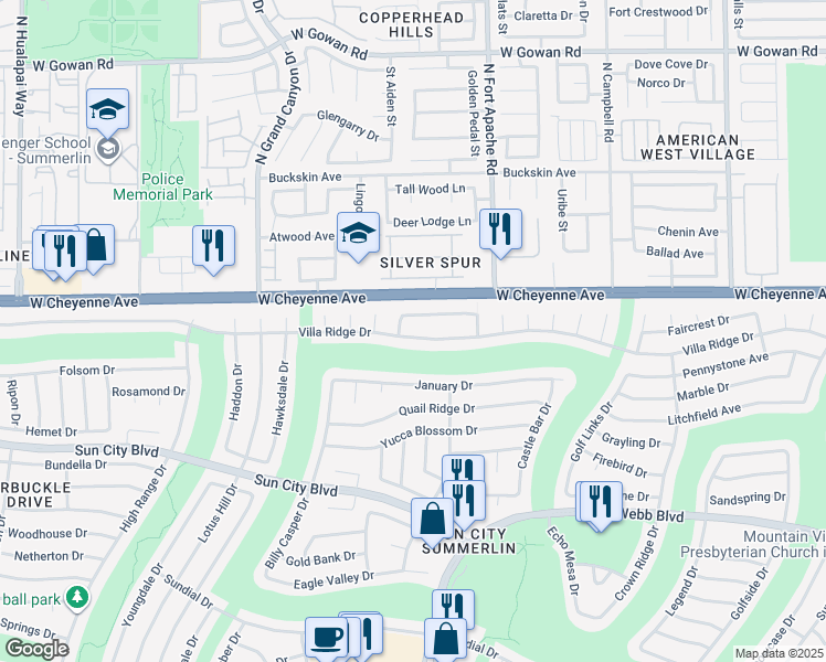 map of restaurants, bars, coffee shops, grocery stores, and more near 9360 Villa Ridge Drive in Las Vegas