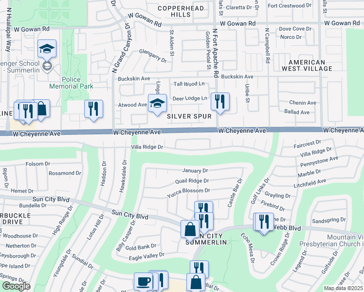 map of restaurants, bars, coffee shops, grocery stores, and more near 9360 Villa Ridge Drive in Las Vegas