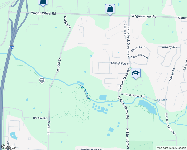 map of restaurants, bars, coffee shops, grocery stores, and more near 3339 Indian Springs Avenue in Springdale