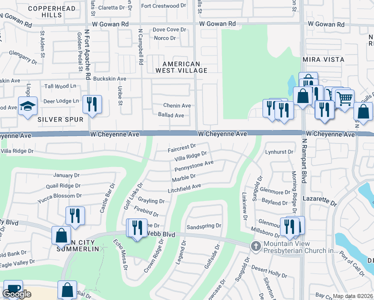 map of restaurants, bars, coffee shops, grocery stores, and more near 8833 Faircrest Drive in Las Vegas