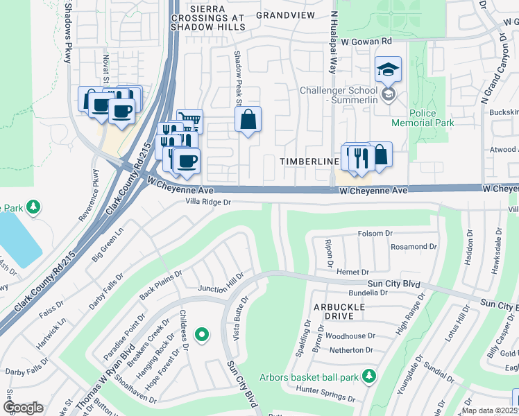 map of restaurants, bars, coffee shops, grocery stores, and more near 10301 Villa Ridge Drive in Las Vegas