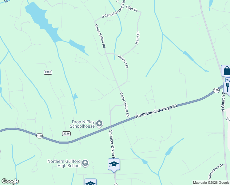 map of restaurants, bars, coffee shops, grocery stores, and more near 603 Fox Briar Drive in Greensboro