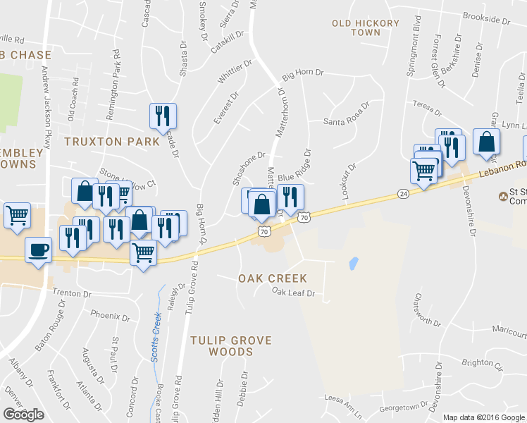 map of restaurants, bars, coffee shops, grocery stores, and more near 4979C Lebanon Pike in Nashville