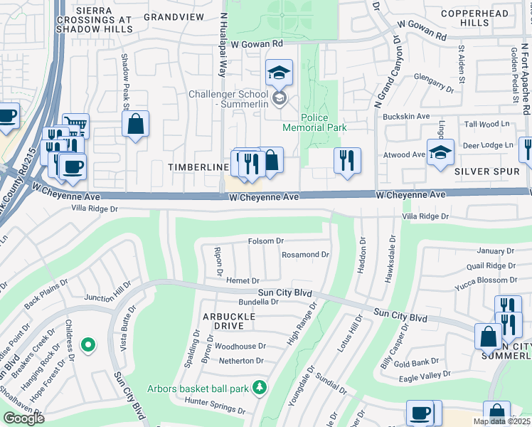map of restaurants, bars, coffee shops, grocery stores, and more near 9937 Villa Ridge Drive in Las Vegas