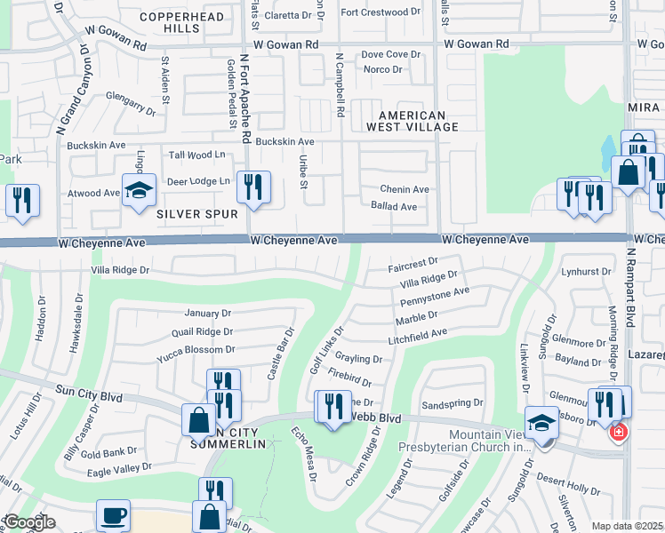 map of restaurants, bars, coffee shops, grocery stores, and more near 3105 Birch Grove Court in Las Vegas