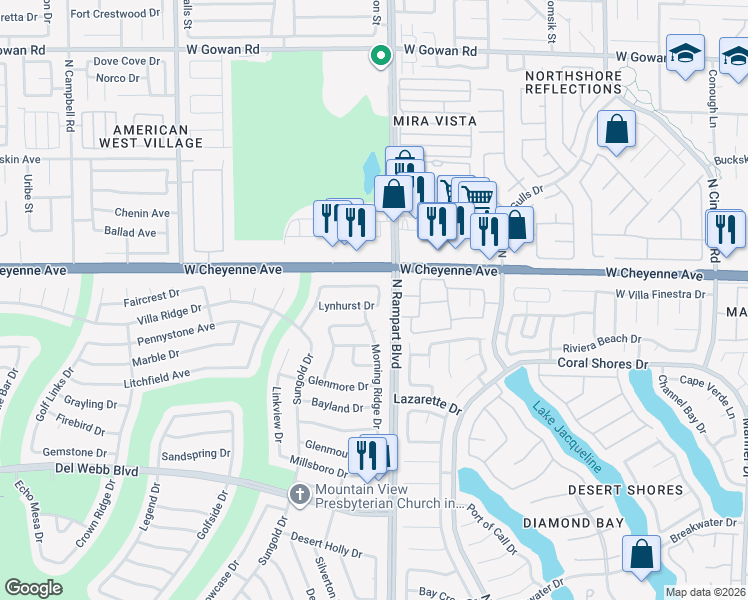 map of restaurants, bars, coffee shops, grocery stores, and more near 8500 Lynhurst Drive in Las Vegas