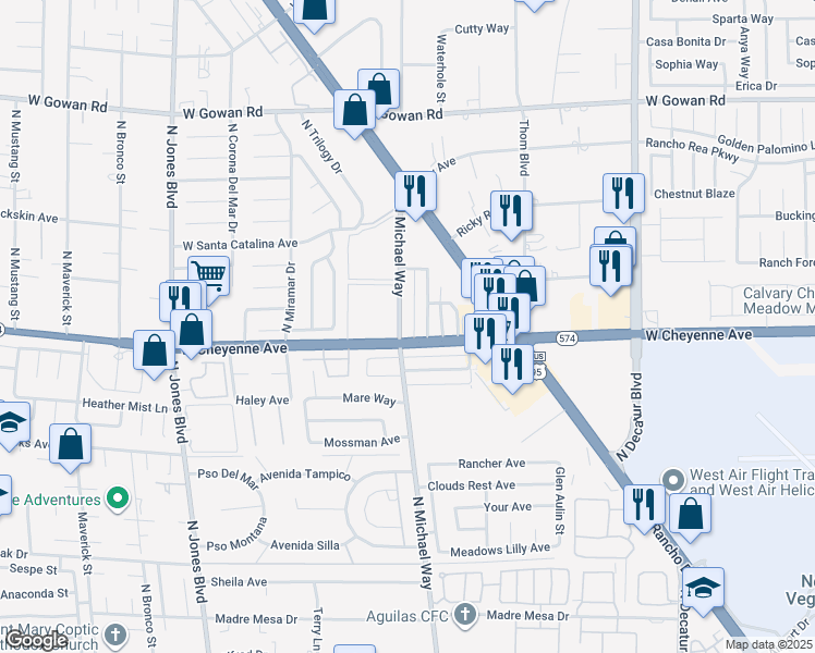 map of restaurants, bars, coffee shops, grocery stores, and more near 3204 Michael Way in Las Vegas