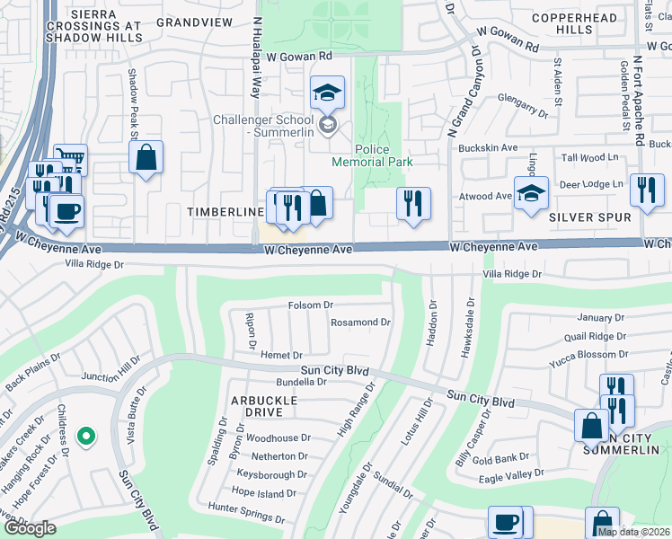 map of restaurants, bars, coffee shops, grocery stores, and more near 9925 Villa Ridge Drive in Las Vegas