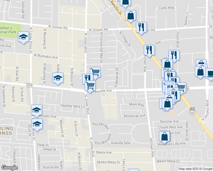 map of restaurants, bars, coffee shops, grocery stores, and more near 3209 North Goleta Drive in Las Vegas