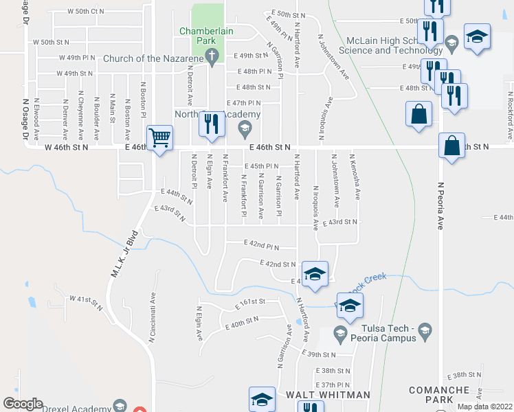 map of restaurants, bars, coffee shops, grocery stores, and more near 4328 North Garrison Avenue in Tulsa