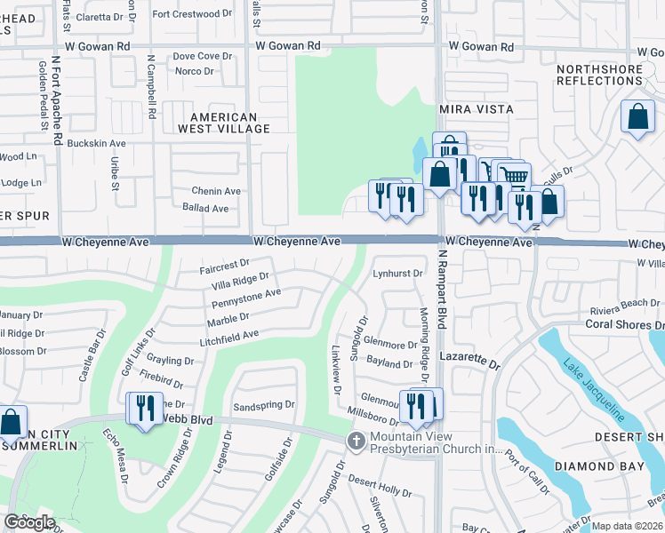 map of restaurants, bars, coffee shops, grocery stores, and more near 3105 Hidden Treasure Drive in Las Vegas