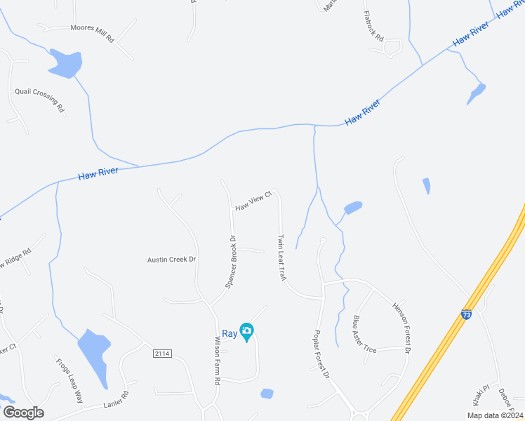 map of restaurants, bars, coffee shops, grocery stores, and more near 6989 Haw View Court in Summerfield