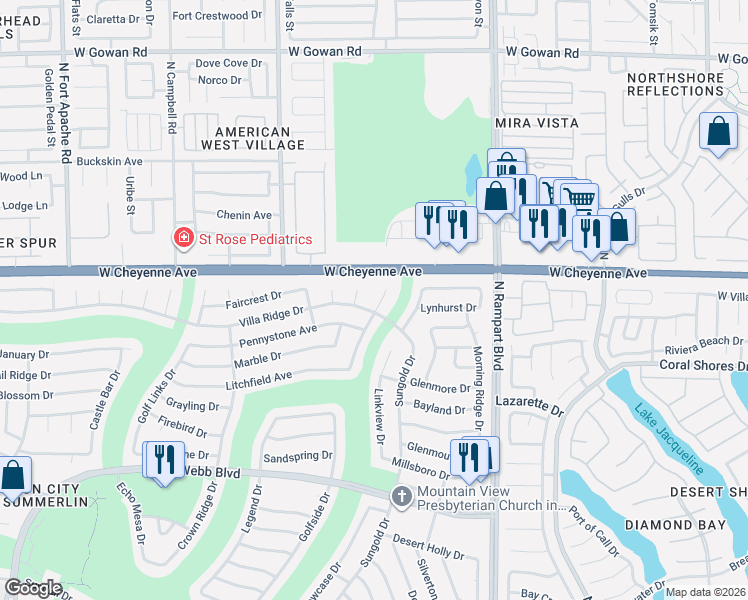 map of restaurants, bars, coffee shops, grocery stores, and more near 3105 Hidden Treasure Drive in Las Vegas