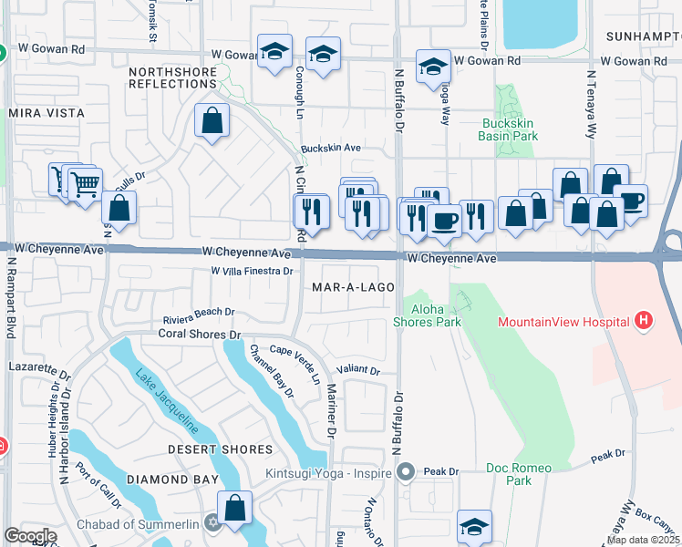 map of restaurants, bars, coffee shops, grocery stores, and more near 3150 North Soft Breezes Drive in Las Vegas
