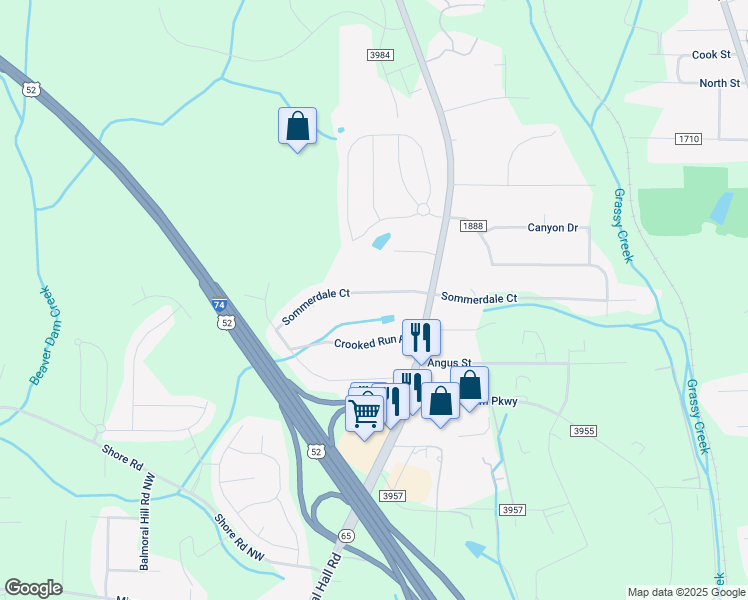 map of restaurants, bars, coffee shops, grocery stores, and more near 740 Sommerdale Court in Rural Hall