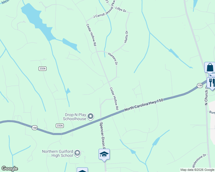 map of restaurants, bars, coffee shops, grocery stores, and more near 603 Fox Briar Drive in Greensboro
